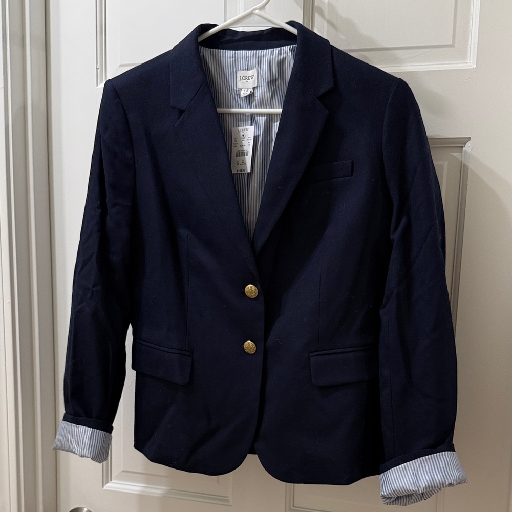 J. Crew Women’s Navy Blazer with Gold Buttons and Striped Lining